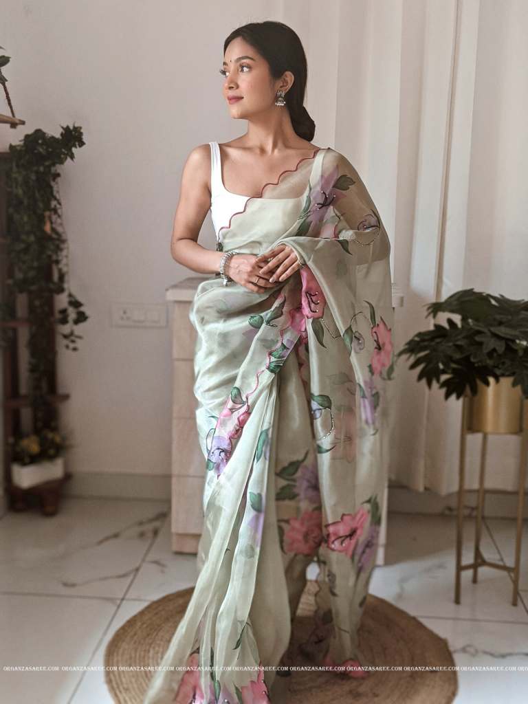 Exquisite Light Green Organza Saree