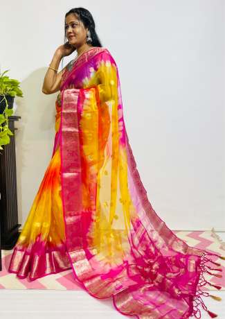 Adoring Pure Zari Work Multi Color Pure Organza Saree  Sarees