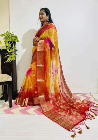 Adoring Pure Zari Work Multi Color Pure Organza Saree  Sarees