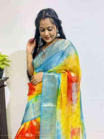 Adoring Pure Zari Work Multi Color Pure Organza Saree  Organza Saree