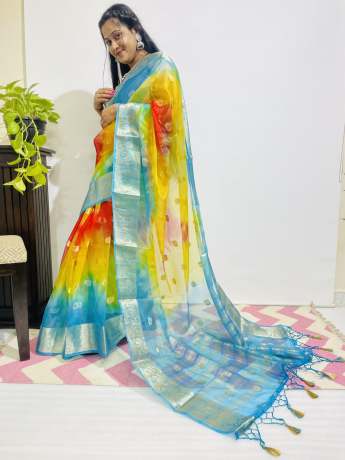 Adoring Pure Zari Work Multi Color Pure Organza Saree  Organza Saree