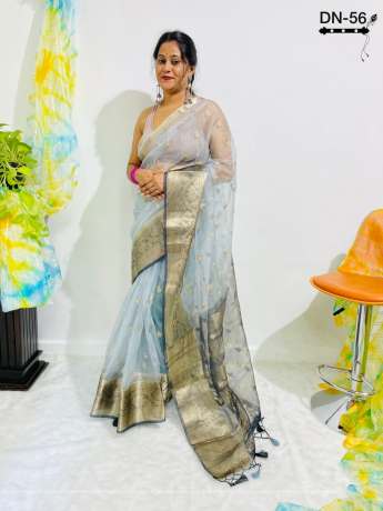 All Over Zari Work Worked Grey Saree With rich Pallu  Sarees