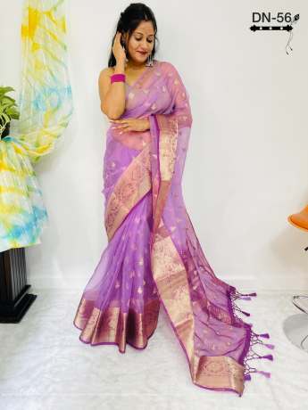 All Over Zari Work Worked Lavender Saree With rich Pallu  Sarees