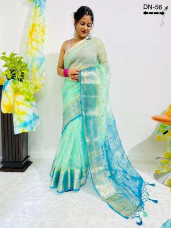 All Over Zari Work Worked Sky Blue Saree With rich Pallu  Sarees