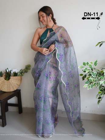 Awesome Stone  Worked Grey Saree With rich Pallu  Sarees