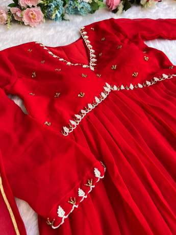 Cherry Red Heavy  Georgette Anarkali Gown  Gown