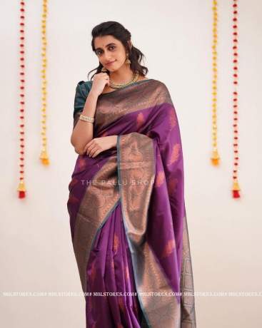 Enchanting Organic golden zari worked purple Banarasi Sarees  