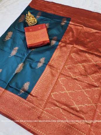 Enchanting Organic golden zari worked Rama Banarasi Sarees  Banarasi Silk