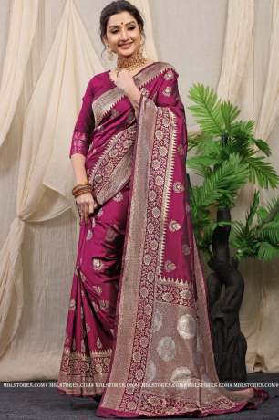 Handloom  Golden Zari Work Purple  Pure Silk Saree  