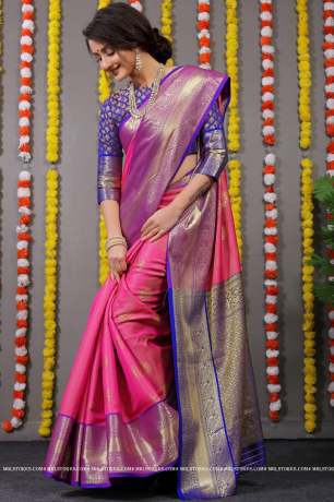 Handloom Pink Gola Zari Woven With Contrast Pallu Silk Saree    Sarees