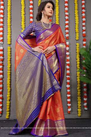 Handloom Red Gola Zari Woven With Contrast Pallu Silk Saree    