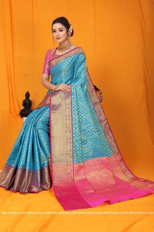 Kanchipuram Handloom Weaving  Blue Silk Saree Sarees