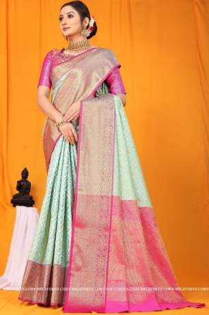 Kanchipuram Handloom Weaving Light  Green Silk Saree Sarees