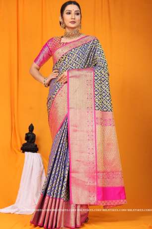 Kanchipuram Handloom Weaving Navy Blue Silk Saree Sarees