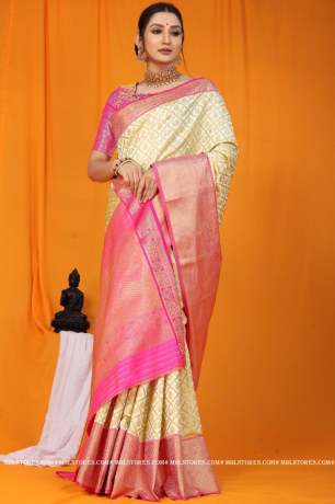 Kanchipuram Handloom Weaving  Off White Silk Saree Sarees