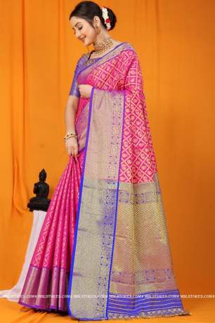 Kanchipuram Handloom Weaving Pink Silk Saree Sarees