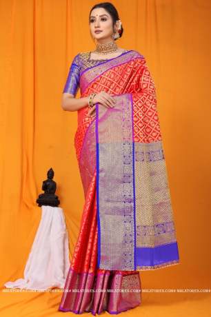 Kanchipuram Handloom Weaving Red  Silk Saree 