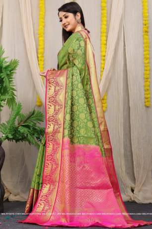 Kanchipuram Pattu With Traditional Golden Zari Woven Green Silk Saree Sarees