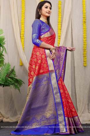 Kanchipuram Pattu With Traditional Golden Zari Woven Red Silk Saree Sarees