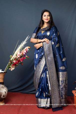 Kanchipuram Pure silk With Gold Jari  handloom Navy Blue saree  