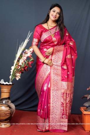 Kanchipuram Pure silk With Gold Jari  handloom Dark Pink saree  Sarees