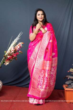 Kanchipuram Pure silk With Gold Jari  handloom Pink Saree  Sarees