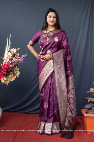 Kanchipuram Pure silk With Gold Jari  handloom Purple Saree  Sarees