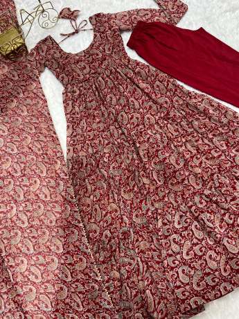 Liberty Layered Maroon Digital Printed Georgette Anarkali Gown  Gown