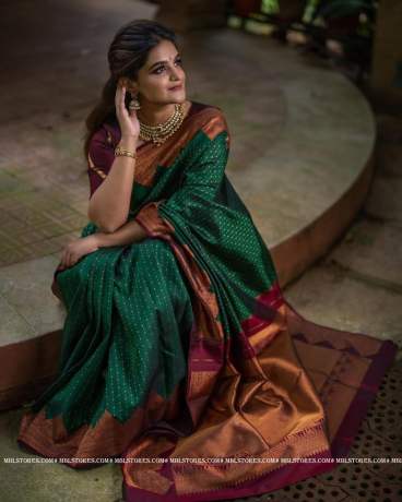 Lichi Silk Green Banarasi Saree With Golden Zari Worked Saree Banarasi Silk