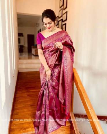 Organic Golden Zari Worked Purple Banarasi Saree  