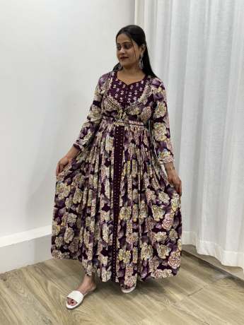 Party Wear Two Layered Handworked One Peice Gown  Ethnic Wear 