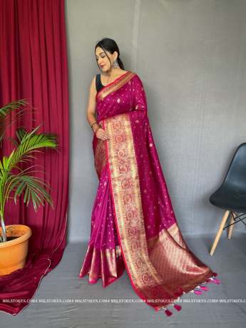 Pure Soft Silver Zari Weaved Border Pink Silk Saree  Sarees