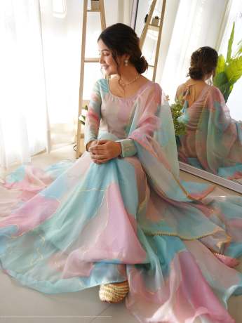 Rabba Multi Color Pure Organza Gown  Gown