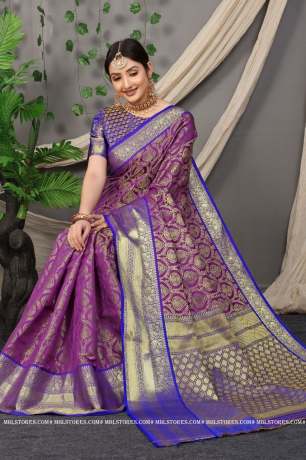 Soft Zari Woven Handloom Silk Violet Saree  