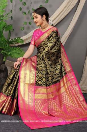 Soft Zari Woven Handloom Silk Black  Saree  Sarees