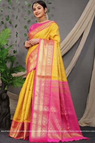 Soft Zari Woven Handloom Silk Yellow Saree  Sarees