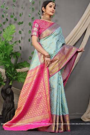 Soft Zari Woven Handloom Silk Sky Blue Saree  Sarees