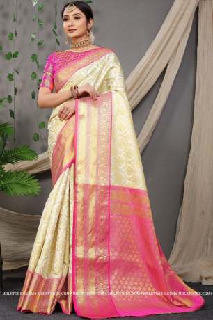 Soft Zari Woven Handloom Silk White Saree  Sarees