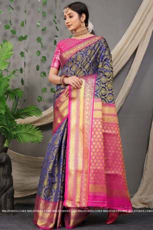 Soft Zari Woven Handloom Silk Navy Blue Saree  Sarees