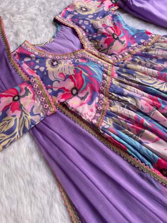 Trending Mauve Color Handmade Pure Maslin Anarkali  Gown