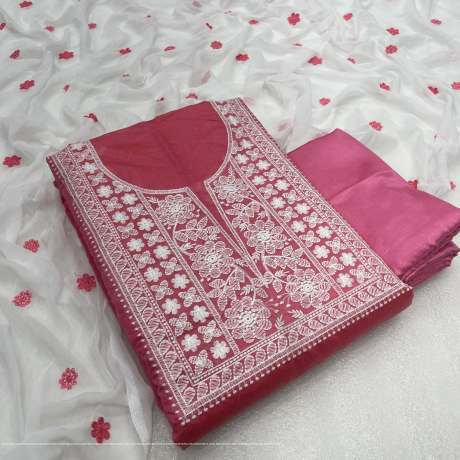 Unstitched Light  Pink Salwar Suit Material with heavy Embroidery work  Ethnic Wear 