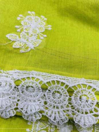 Unstitched  Lime Green Salwar Suit Material with heavy Embroidery work   Cotton Dress