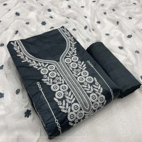 Unstitched Lining Embroidery Worked Grey  Suit Material  Ethnic Wear 