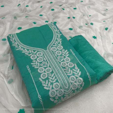 Unstitched Lining Embroidery Worked C-Green Suit Material   Cotton Dress