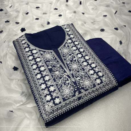 Unstitched  Navy Blue Salwar Suit Material with heavy Embroidery work  Ethnic Wear 