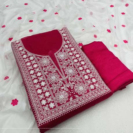 Unstitched Pink Salwar Suit Material with heavy Embroidery work  Ethnic Wear 