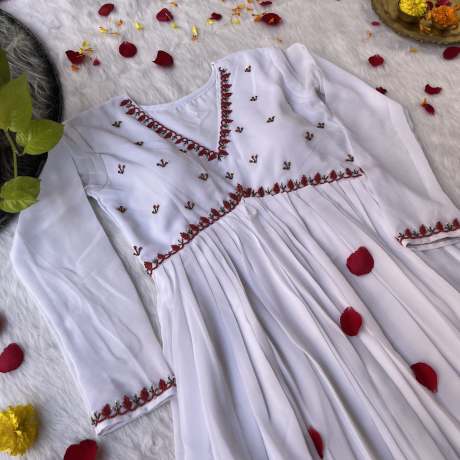 White Heavy Georgette Anarkali Gown  Gown