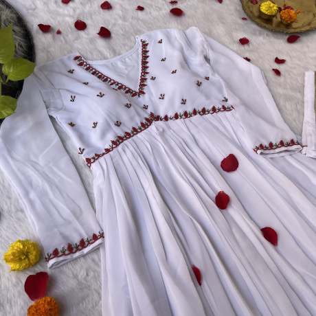 White Heavy Georgette Anarkali Gown  Gown