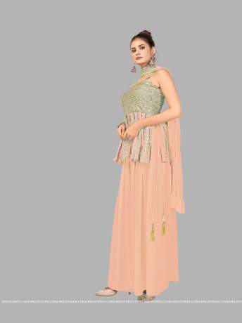 Women Ethnic Peach Color Georgette Sarara  kurti plazo  