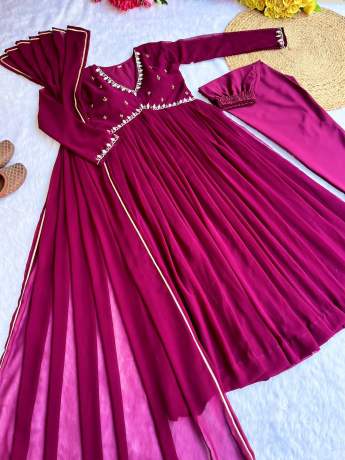 Zinfandel Wine Heavy Georgette Anarkali Gown  Gown